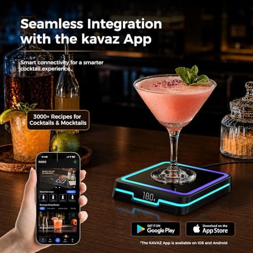 KAVAZ Smart Cocktail Maker with LED Pour Guidance, App-Controlled Drink Mixing Assistant, 3000+ Cocktail Recipes, Smart Coaster for Home Bar, Cool Gadget Gift for Men Dad Husband(Black) - Thumbnail 4