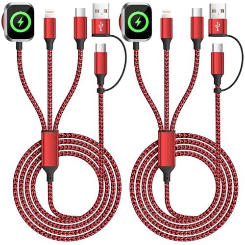 Travel Essentials 3in2 Multi Charging Cable for iPhone Watch Charger,USB A/C to Type C/IP/iWatch charger,Travel Chargers for Multiple Devices Compatible with iWatch Series&iPhone 16-12（2PACK,5FT） - Image 1
