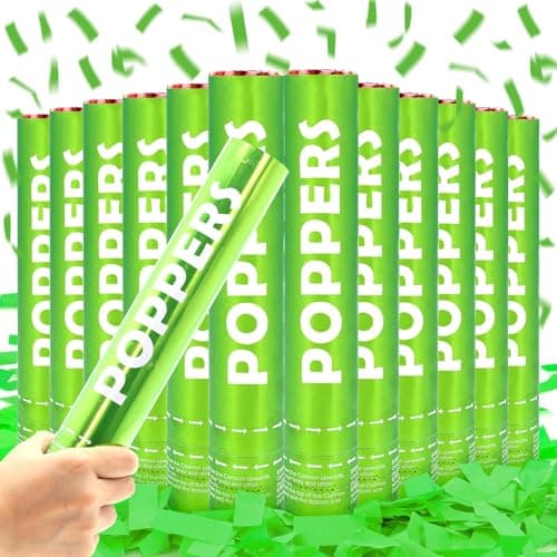 Confetti Cannon 12Pack Green Party Popper Shooters 12 Inch Confftti Poppers for Wedding Birthday Graduation Baby Shower Party Celebrations Supply Launches 20-25ft - Image 1