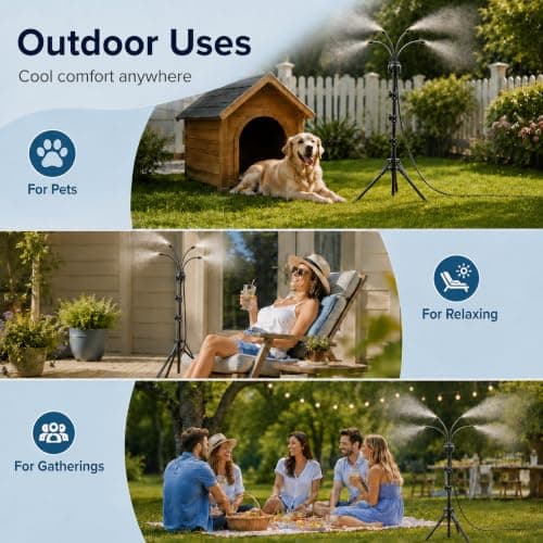 Upgraded Standing Misters for Outside Patio, 6FT Height Adjustable Outdoor Misting System, Portable Cooling Mister with Tripod, Brass Nozzles & 26FT Hose, Sprinkler for Tanning Backyard, Garden, Pets - Thumbnail 3
