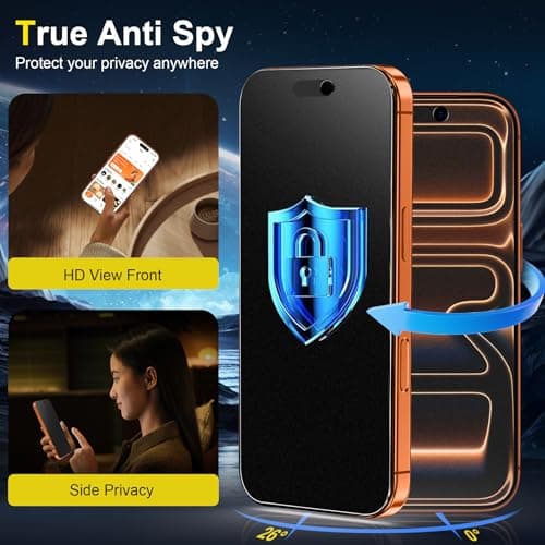 YWXTW 2 Pack for iPhone 17 Pro Matte Privacy Screen Protector 6.3 Inch + 1 Set Camera Lens Protector, Anti Spy Anti Glare 17 Pro Tempered Glass Film, Anti Fingerprint, Bubble Free - Thumbnail 3