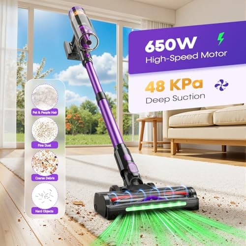 Flybroom Cordless Vacuum Cleaner, 650W 48KPa Vacuum Cleaners for Home, Self-Standing Stick Vacuums with LED Display, Anti-Tangle, Lightweight, Stick Vacuum Rechargeable for Pet Hair Carpet Floor - Thumbnail 2