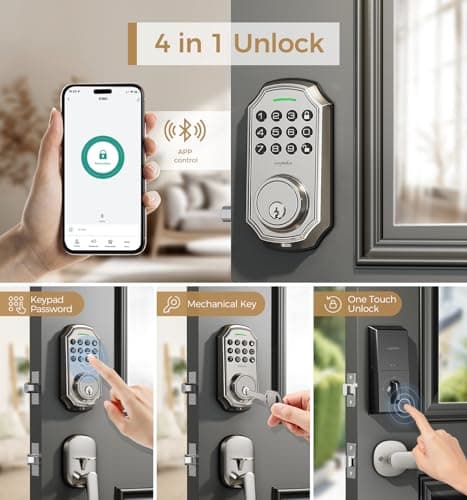 Keyless Entry Door Lock with 2 Handle – Smart Deadbolt, App Control, 100-Code Keypad, One-Time Passcode, Auto Lock & Anti-Peep, Easy Installation for Front Door(Silver+Handle) - Thumbnail 2