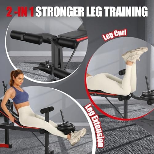 OPPSDECOR Weight Bench Set with Squat Rack, Leg Extension & Preacher Curl Pad, 660LBS Full Body Home Gym Bench Press for Beginners, Women & Teens - Thumbnail 2