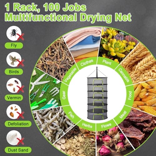 LUKETURE 6-Layer Hanging Herb Dryer Rack - with U-Zipper Mesh Net & Hook, Foldable Collapsible Drying Rack for Plants, Herbs, Flowers, Fish, Jerky, Laundry - Thumbnail 6