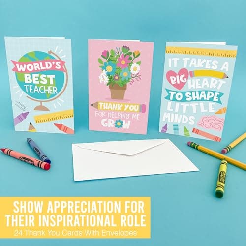 Hadley Designs 24 Teacher Thank You Cards with Envelopes - 6 x 4 Teacher Appreciation Cards Bulk, End of School Year, Graduation 2026, Teachers Appreciation Week, Thank You Teachers Card from Student - Thumbnail 6