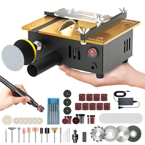 Super Mini Table Saw for Crafts,[Dual Motor & Switches] 7 Speeds MAX 200W Multifunctional Table Saw with 122+ Accessories, Cut/Engrave/Polish/Drill, Compact Design for Model Making, Gift for Creators - Image 1
