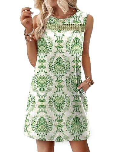 WIHOLL Casual Dresses for Women 2026 Spring Dress Beach Vacation Loose Fit Sleeveless Lace Mini Dress Maternity Fashion Clothing Summer Dresses Travel Outfits Boho Green S - Image 1