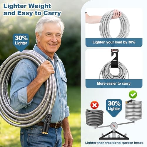 Garden Hose Metal 100FT, Stainless Steel Heavy Duty Water Hose With 10 Function Nozzle, No-Kink, Tough & Flexible, Sturdy and Lightweight, Rust Proof for Yard, Outdoor, RV - Thumbnail 4