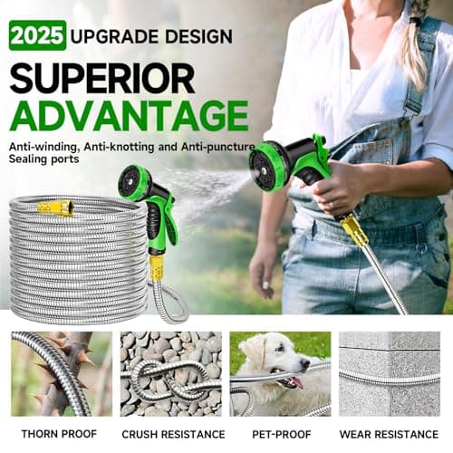 25 Ft Non-Expandable Garden Hose with 3750D Oxford Fabric, Kink & Leak Proof Water Pipe, Lightweight Outdoor Hose for Yard, Lawn, Car Wash, RV - Thumbnail 3