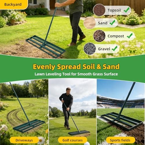 Stainless Steel Lawn Leveling Rake with 70" Adjustable Long Handle – 30"×10" Lawn Leveler for Yard & Garden Soil Leveling, Heavy Duty Top Dressing Rake for Lawn Repair, Landscaping & Grass Care - Thumbnail 2