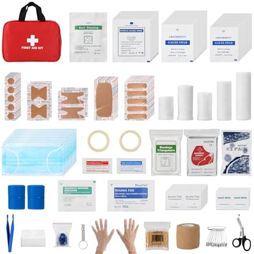382 Piece Portable First Aid Kit, Emergency Preparedness Supplies for Home, Car, Travel, Camping, Office and Outdoor Use, Compact Red Bag with Assorted Bandages, Gauze and Care Accessories - Thumbnail 2