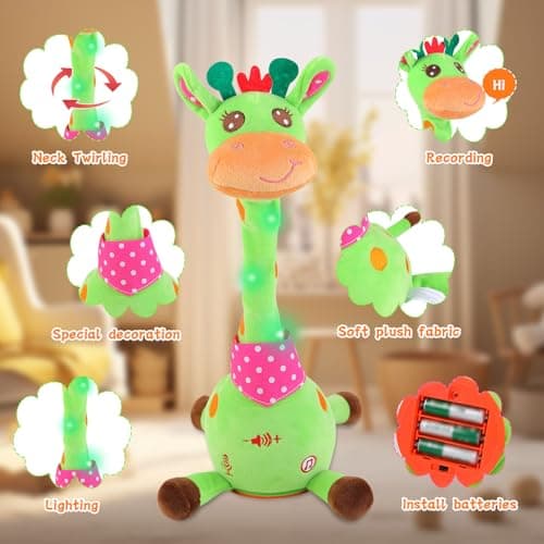 LUKETURE Dancing Talking Singing Green Giraffe Toy Stuffed Plush, Interactive Stuffed Animal Toy, Musical Giraffe Plush with Record & Repeat, Sings 10 Songs, LED Lights - Thumbnail 4
