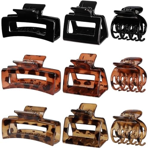 CHANDAT Medium Claw Hair Clips Set for Women - 3 Styles, 9PCS Rectangle Hair Clips for Thick Hair, Square Clips for Thin Hair - Leopard - Image 1
