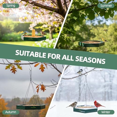 MIXXIDEA Platform Bird Feeder Tray, Hanging Bird Feeders for Outdoors, Wooden Seed Tray Mesh Seed Platform for Garden Yard Outside Decoration Attracting for Wild Birds (1pk-Green) - Thumbnail 6