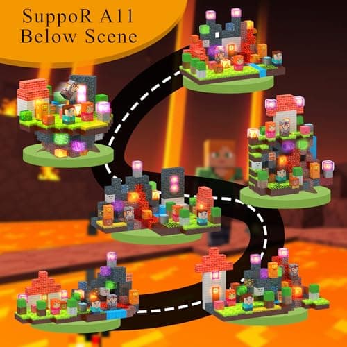 HEJIHUI 200 PCS Magnetic Building Blocks with Light Cube - STEM Educational Toys with Storage Bag for Kids 3+ (Volcano Theme) - Thumbnail 3