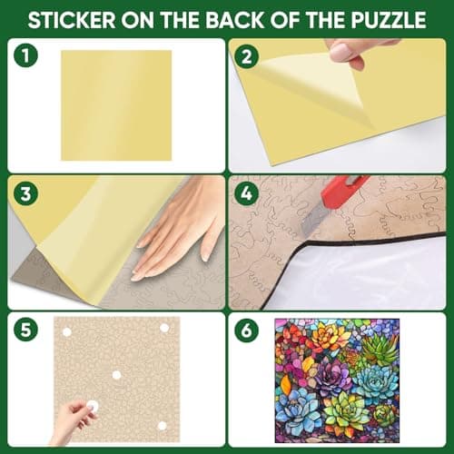 Delobi Stained Glass Puzzle Succulent Wooden Puzzles for Adults 200 Pieces, Unique Challenging Jigsaw Puzzles Gift for Friends Family Game Medium Size 11.2'' x11.2'' - Thumbnail 5