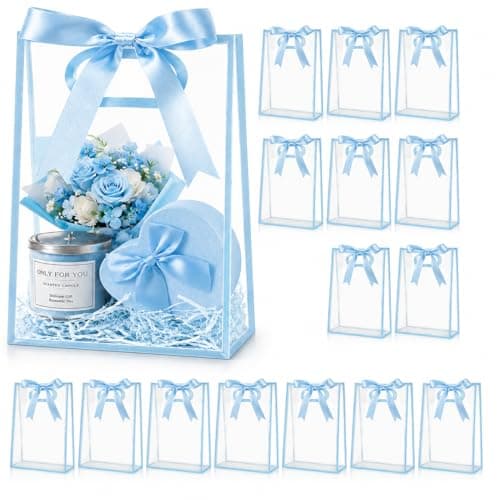 BEFEIEULEAQ 16 Pcs Clear Plastic Gift Bags with Ribbon and Handles, 10 x 7 In