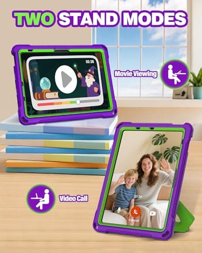 YIHE Shockproof Kids Case for iPad (A16) 11th Generation 11 Inch 2025/ iPad 10th Generation 10.9 inch 2022, Durable Protective Cover with Built-in Screen Protector & Stable Stand, Purple Green - Thumbnail 4