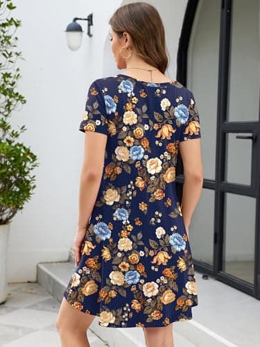 KORSIS Women's 2026 Trendy Dresses Summer Casual T-Shirt Short Sleeve Criss Cross V Neck Swing Teacher Pettite Maternity Flroal Dress with Pockets (S-2XL) - Thumbnail 6