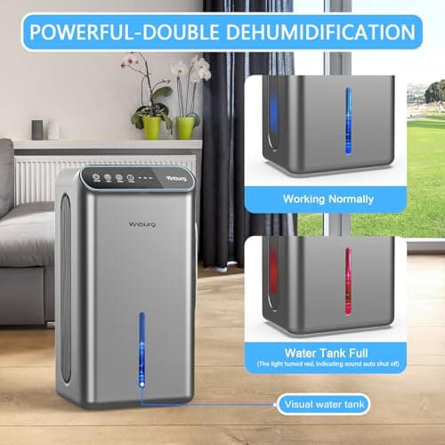 Dehumidifier for Home 1000 sq.ft - Small Quiet Dehumidifier with Auto Shut Off, Aromatherapy, 3 Gear Timer, Sleep Mode, 7-Color LED Light, Drain Hose for Bedroom, Bathroom, Basement, RV(Matte Silver) - Thumbnail 5