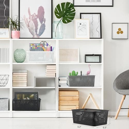 Plastic Storage Baskets 6 Pack Sturdy Storage Organizer Basket Woven Plastic Storage Bins for Shelves,Closet,Countertops, Desktops, Cabinets and Badrooms,Saving Storage, Stylish Design,White - Thumbnail 5