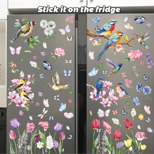 109 Pcs Spring Window Clings,Spring Flower Window Clings for Glass Windows,Double-Sided Floral Pattern Window Clings for Bird Strike Prevention,Seasonal Window Stickers for Spring Decor(9 Sheets) - Thumbnail 3