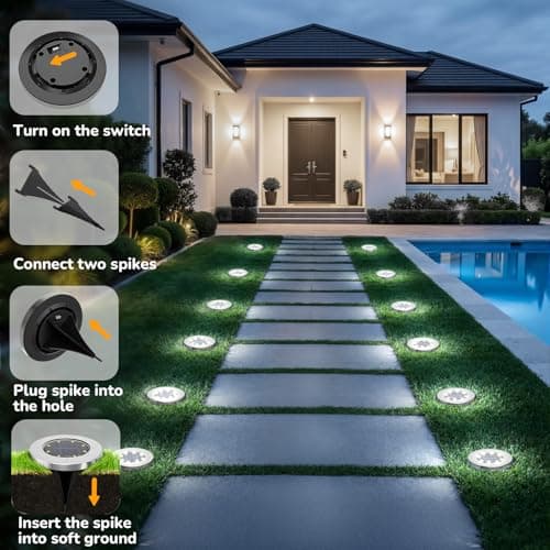 INCX 4.6 inch Solar Lights Outdoor Waterproof,12 Pack Solar Lights for Outside, Solar Garden Lights Landscape Lighting for Patio Pathway Lawn Yard Deck Driveway Walkway, Cold White - Thumbnail 2
