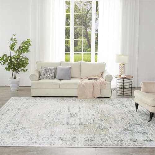 Auemtyn 9x12 Area Rug for Living Room, Washable Rug with Non Slip Backing, Low Pile Carpet for Bedroom, Dinning Room (Vintage Tan) - Thumbnail 4