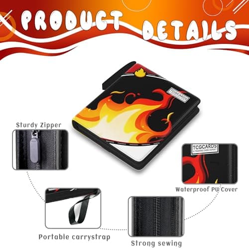 Trading Card Binder 4 Pocket, Card Binder 400 Pockels Card Book Holder Cards with 50 Removable Sleeves, 3-RingZip Design MTG/TCG/Sport Collectible Trading Card Albums Gifls for Boys and Girls (Fire） - Thumbnail 3