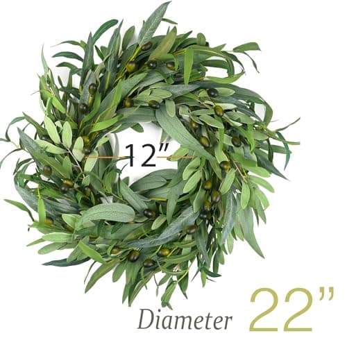 Olive Wreath for Front Door 22 inch, Greenery All Season Wreath with Olive Leaf Fruit, Home Decoration for Outdoor Living Room Indoor Wall and Outside Summer All Season Wedding - Thumbnail 2