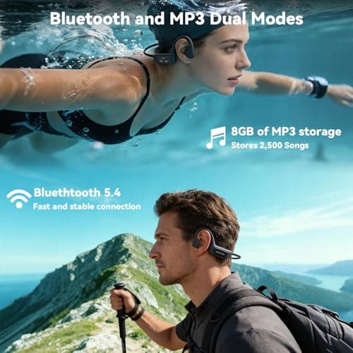 sunvito Bone Conduction Swimming Headphones, IPX8 Waterproof Open Ear Headphones with 8GB MP3 Player, Bluetooth 5.4 Wireless Headphones for Swimming, Pool Training & Underwater Sports, Black - Thumbnail 6