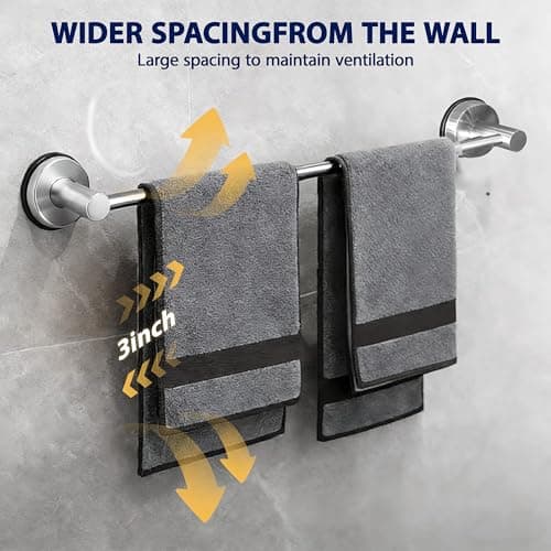 Dovyn No-Drill Stainless Steel Suction Cup Towel Bar, Adjustable 14.6–24 Inch Bathroom Towel Rack for Glass Shower Door & Tile Wall, Heavy Duty Wall Mounted Towel Holder(Silver) - Thumbnail 3