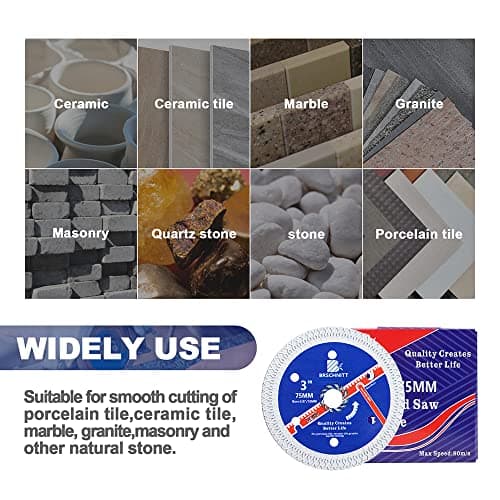 Super Thin Diamond Porcelain Saw Blade with X Teeth,BRSCHNITT3pcs 3 Inch (75mm) x Arbor 10mm Angle Grinder Diamond Cutting Disc for Dry/Wet Cutting Porcelain Tile Ceramic Marble Granite - Thumbnail 4