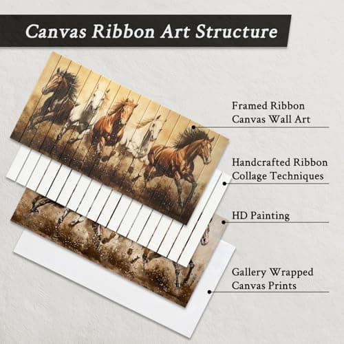 llribbons Horses Canvas Ribbon Wall Art - Brown White Running Horse Pictures Animal Wall Decor Painting Handmade 3D Woven Textured Prints Artwork for Living Room Bedroom Home Office Decor 20" x 40" - Thumbnail 3
