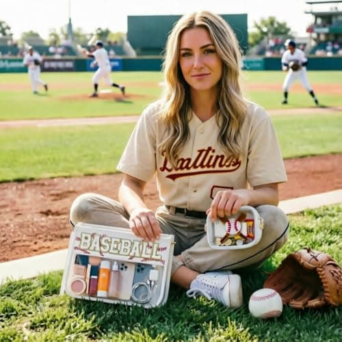 4EVERHOPE 2 Pcs Baseball Gifts Snack Bags, Baseball Mom Essentials, Cosmetic Bag With Chenille Letters, PVC Travel Toiletry Organizer for Stadium, Sports Events, Team Gifts (Basball-White) - Thumbnail 2