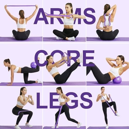 ElaraFit Home Pilates Ring and Ball Set for Women with 5 Resistance Bands 13 inch Magic Circle Workout Starter Kit for Beginners Full Body Toning 15 Min Daily Routine,Purple Mix - Thumbnail 5