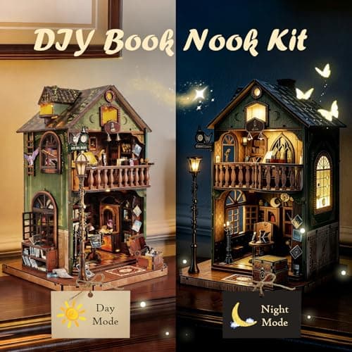 Book Nook Kit DIY Miniature House with LED Light, 3D Wooden Puzzle Owl Library Bookshelf Insert, DIY Craft Model Kit for Adults & Teens, Creative Bookshelf Decor Gift - Thumbnail 4