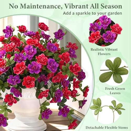 Dolicer Artificial Flowers for Outdoors, 4 Bundles UV Resistant Fake Red & Purple Artificial Outdoor Plants Look Real for Outside Front Faux Door Porch Patio Balcony Decor - Thumbnail 4