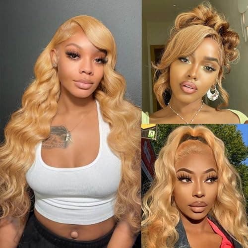 ROOMOOD 27# Ash Blonde Human Hair Lace Frontal Wig Body Wave 180% Density 13x6 Lace Front Wig Pre Plucked Natural Hairline for Women（22inch）