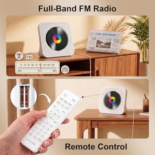 Gueray CD Player Portable Bluetooth Desktop CD Player for Home with Timer Built-in HiFi Speakers with LCD Screen Display Boombox FM Radio USB Type-c (White) - Thumbnail 5