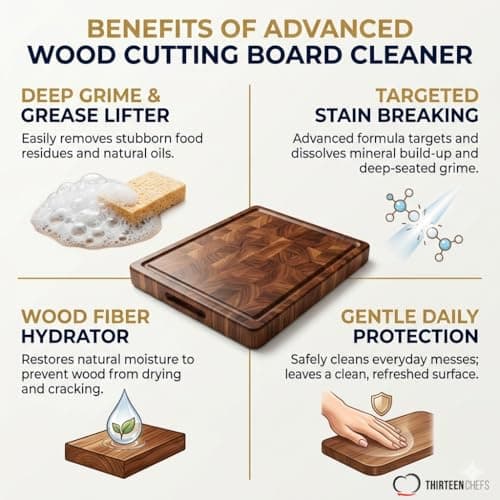 Thirteen Chefs Wood Cutting Board Cleaner - Food Safe Spray for Butcher Blocks and Countertops, Spray Soap for Wooden Surfaces (16oz) - Thumbnail 4