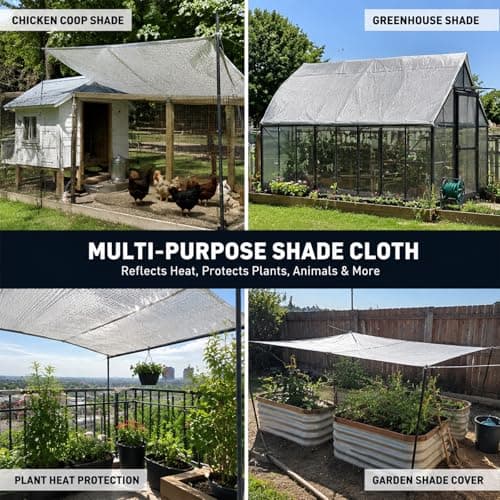 XiHaKey 10x25 FT 80% Aluminet Shade Cloth, Reflective Sun Shade Fabric with Grommets & Ball Bungees, UV Resistant Mesh Tarp Heat Blocker for Greenhouse, Carport, Dog Kennel, Patio, Camping - Thumbnail 6