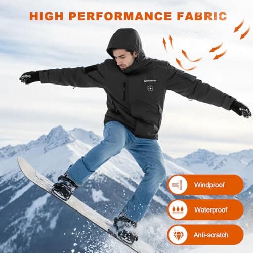 Brimekey Graphene Heated Jacket for Men, Fast Charge 20000mAh Large Capacity, Men's Heated Jacket with Fleece Lining, 6 Heating Zones Windproof Waterproof Soft Shell Hoodie Jackets Skiing Hunting - Thumbnail 6