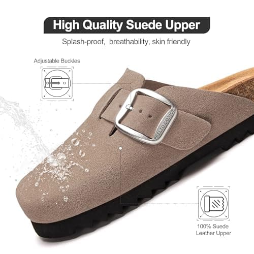 Brelzo Calvior Suede Clogs for Women Leather Mules Slip-on Sandals Men's Potato Shoes with Arch Support Dark Khaki - Thumbnail 3