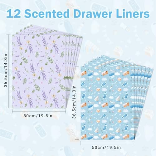 SCENTORINI Scented Drawer Liners for Dresser,6 Lavender + 6 Baby Powder Scent Drawer Paper Liners, Paper Sheets Liner 14.3x19.5 Inch, for Fragrant Home Shelf Closet Bedroom Drawer - Thumbnail 3