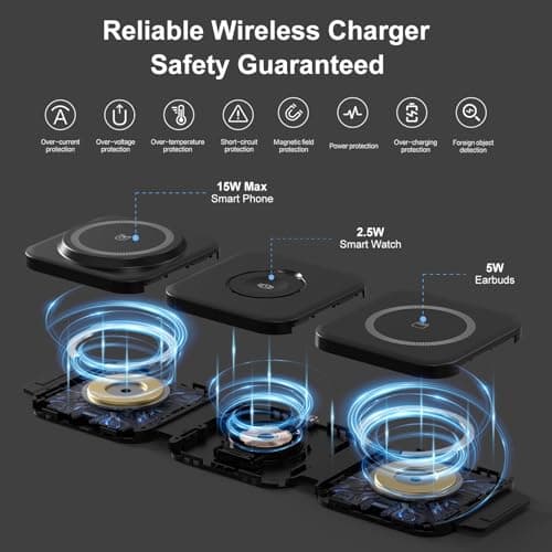 Wireless Charging Station for Apple Multiple Devices - 3 in 1 Foldable Magnetic Wireless Charger - Travel Charging Pad for iPhone 16 15 14 13 12 Pro Max Plus Watch & AirPods (Black) - Thumbnail 3