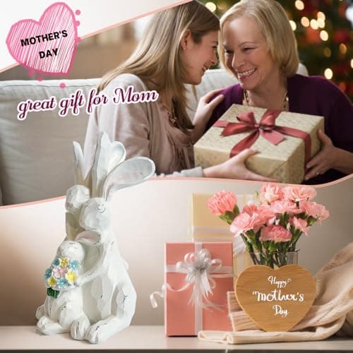 LIFFY Rabbit Figurines Home Decor - Bunny Statue for Mom, Wife, Nana, Adorable Home Decor | Unique White Bunny Family for Table Decorations - Thumbnail 5