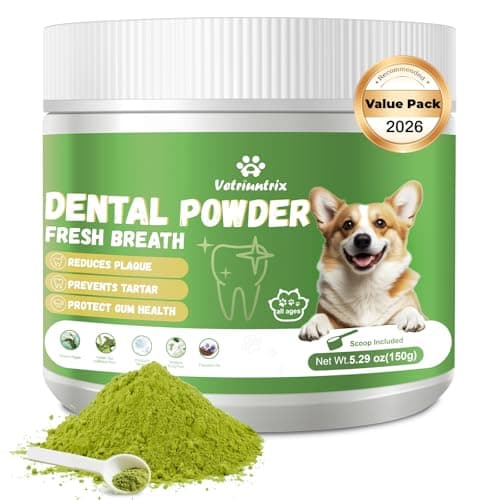 Vetriuntrix Dog Teeth Cleaning Powder, Dog Dental Powder for Tartar Remove & Plaque Off, Fresh Breath for Dogs with Natural Plant Blend, Enzymes and Probiotics, 150g