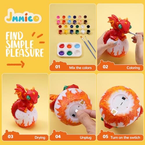 JMMICO Paint Your Own Dragon Lamp Craft Kit, Dragons Crafts DIY Night Light, Dragon Gifts for Girls Boys, Arts and Crafts for Kids Ages 8-12, Dragons Party Activities, Painting Kit for Kids 6+ - Thumbnail 5